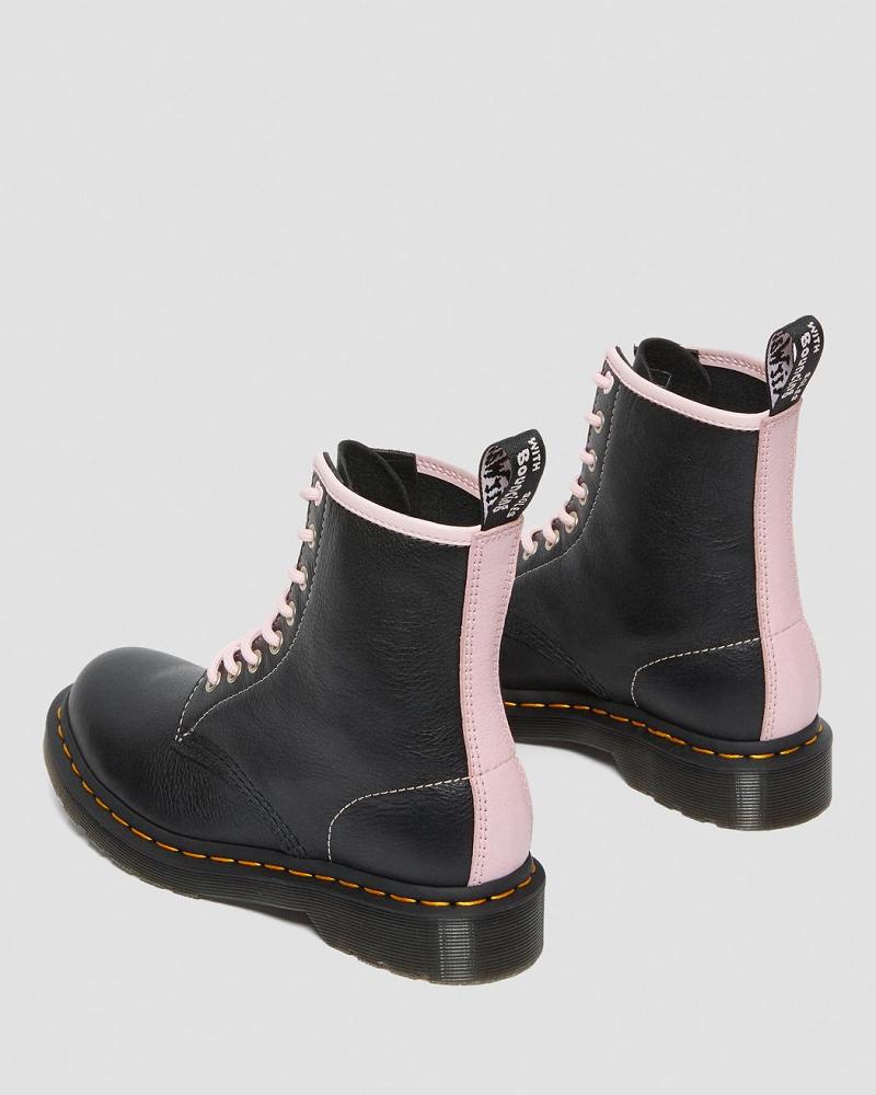 Dr Martens 1460 Contrast Lær Snørestøvletter Dame Svarte Rosa | Norge 619KOR